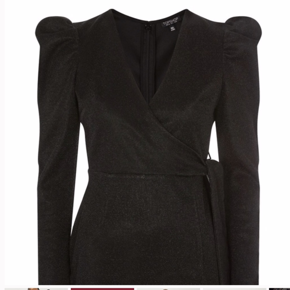 Topshop Tinsel Wrap Dress Puff Shoulder - Picture 2 of 4